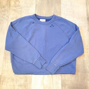 Aerie Womens Distressed Crew Neck Sweatshirt Sz XS Raw Hem Cropped Pullover